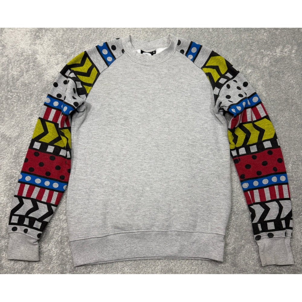 Lazy Oaf Sweatshirt Womens S Gray Multicolor Geometric Raglan Sleeve Crewneck